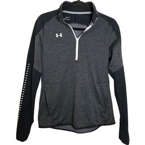 Under Armour Running ColdGear Two Tone 1/4 Zip Pullover Thumbholes Zip Pockets